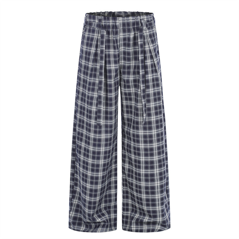 Men's Plaid Wide-Leg Trousers – Loose Fit Straight-Cut Pants