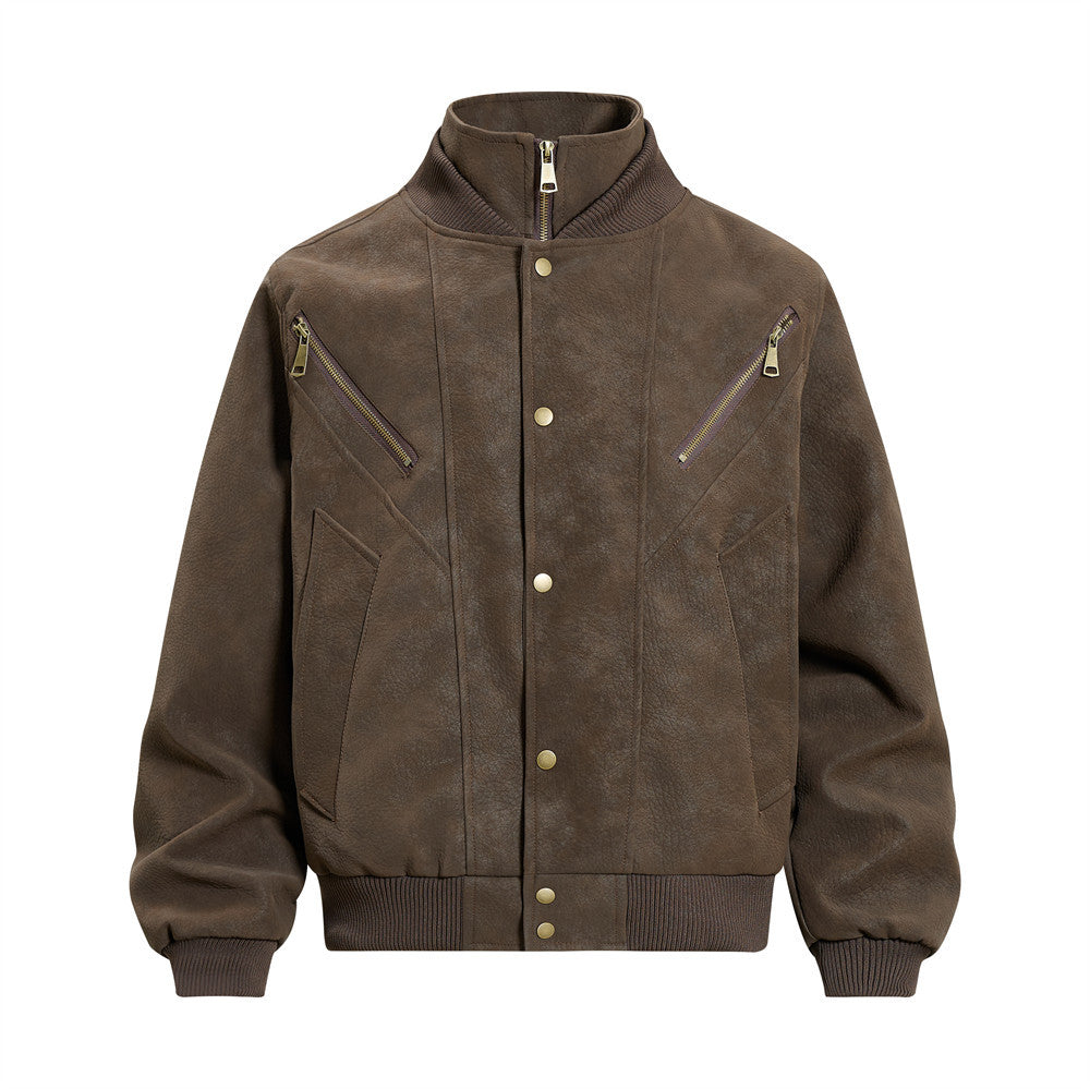 Vintage Leather Bomber Jacket – Men's Oversized PU Leather Baseball Jacket with