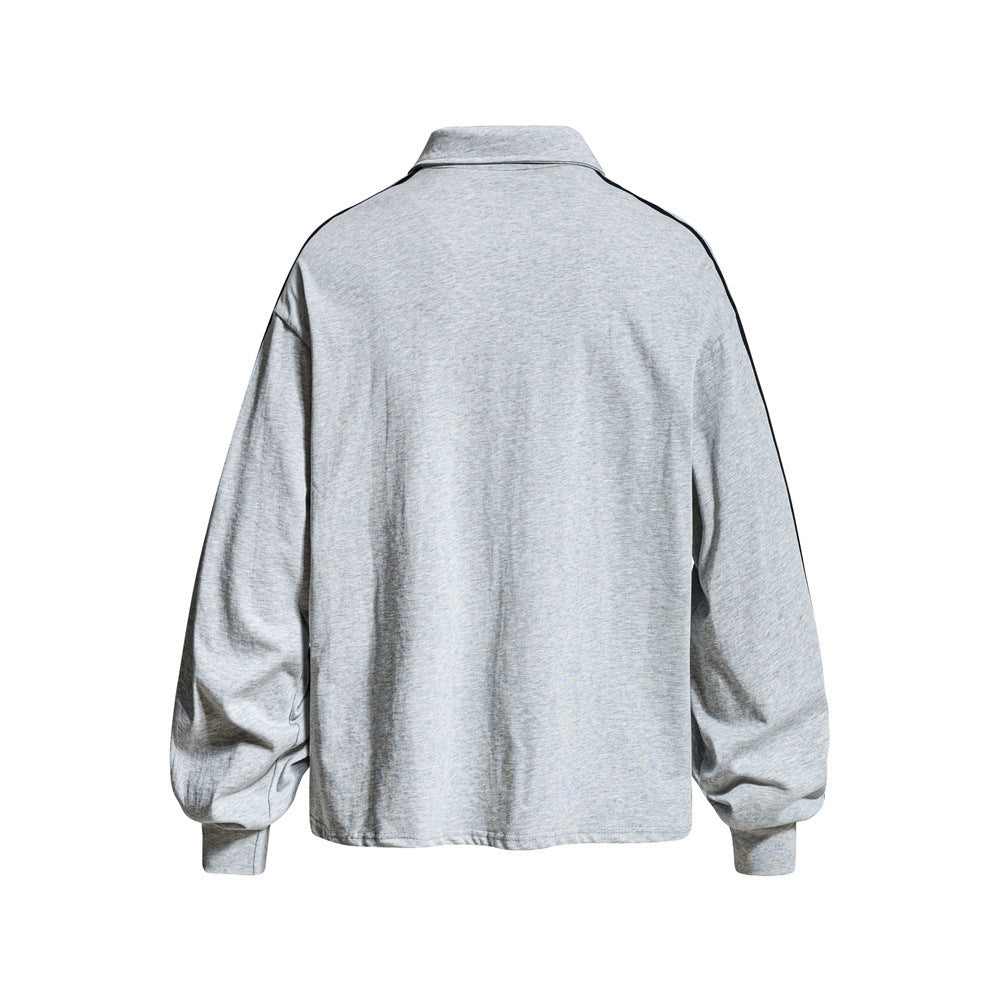 Men's Long Sleeve Rugby Shirt – Ocean Vibes Graphic Polo with Stripe Sleeves