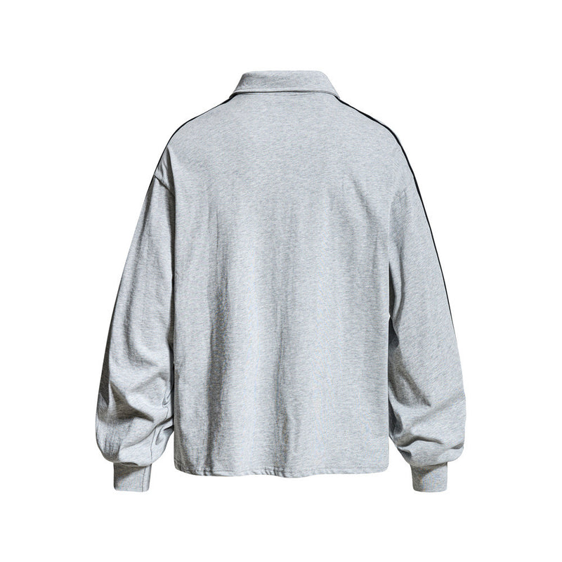 Men's Long Sleeve Rugby Shirt – Ocean Vibes Graphic Polo with Stripe Sleeves