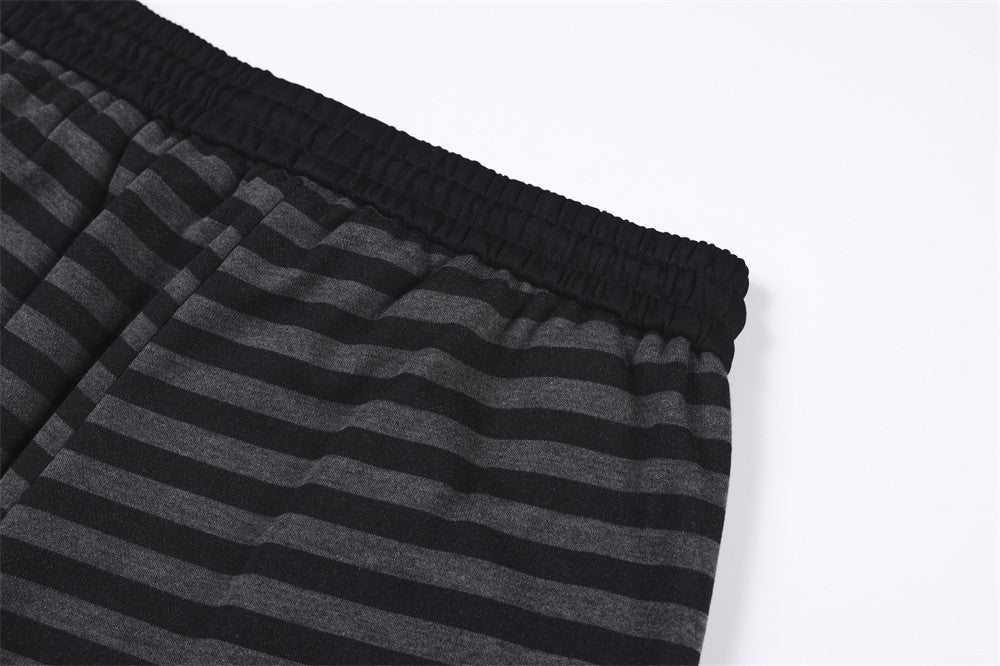 Pantalon de survêtement rayé à jambes larges – Homme, imprimé patchwork graphique punk, coupe droite décontractée