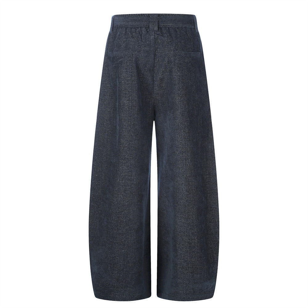 Men's Wide-Leg Pleated Trousers – Barrel Fit Corduroy-Texture Pants