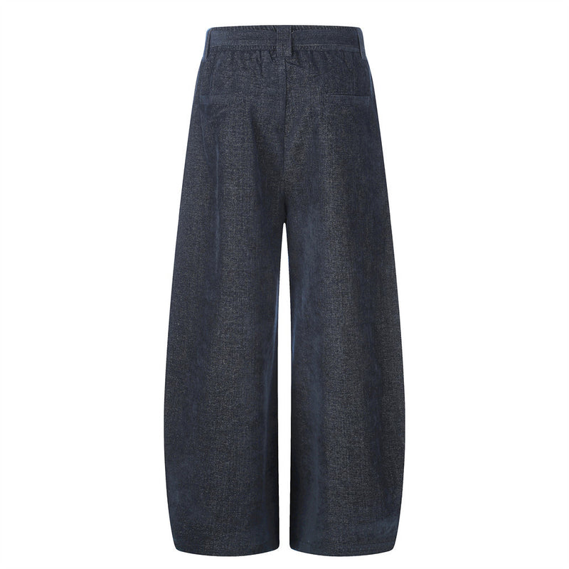 Men's Wide-Leg Pleated Trousers – Barrel Fit Corduroy-Texture Pants