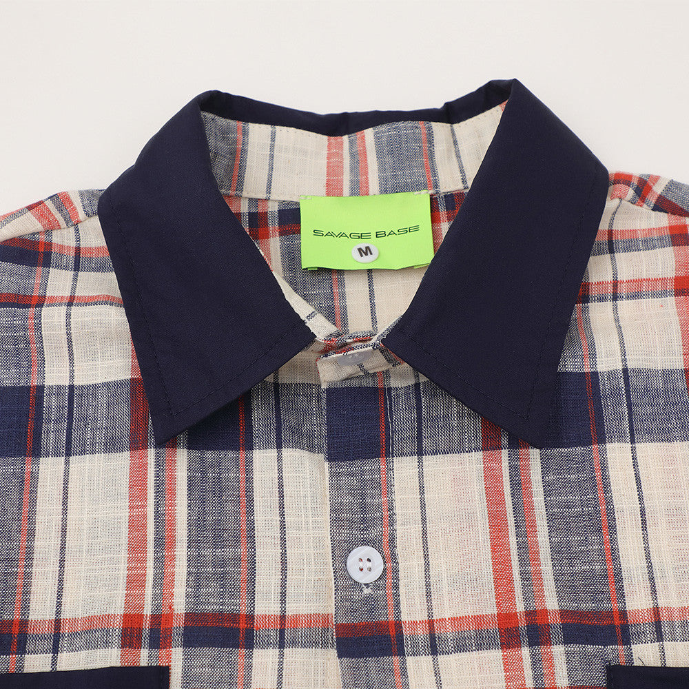 Color Block Plaid Short Sleeve Shirt – Streetwear Oversized Button-Up