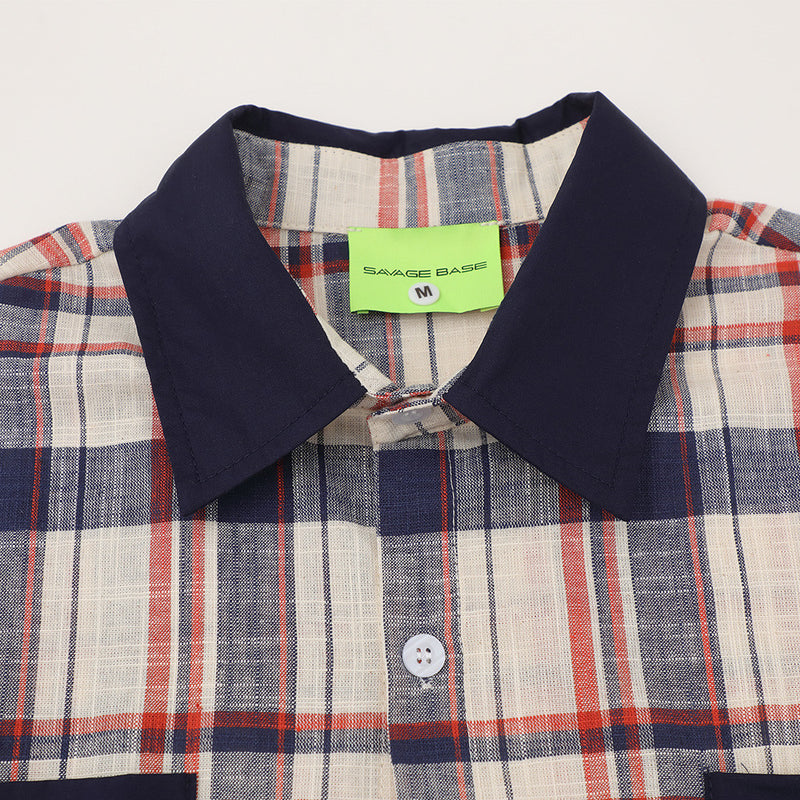 Color Block Plaid Short Sleeve Shirt – Streetwear Oversized Button-Up