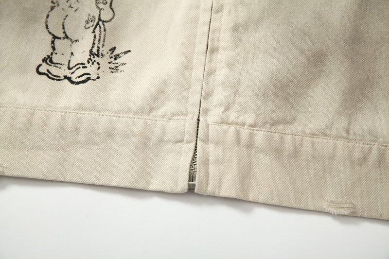 Veste zippée à imprimé graphique – Coton délavé effet usé, col violet et badge