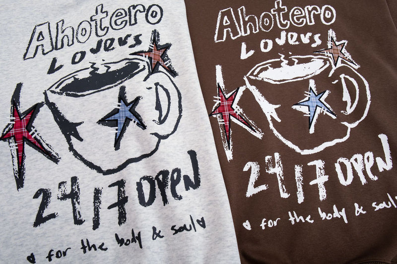 Grafik-Hoodie mit Kaffeetasse & Sternprint – Oversized Retro-Streetwear