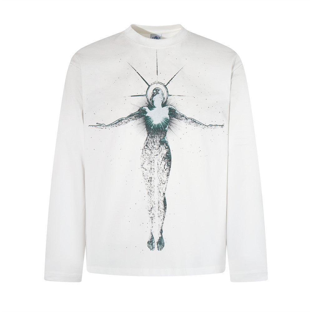 Herren-Longsleeve mit Print – Oversized-Rundhals und Figurenmotiv