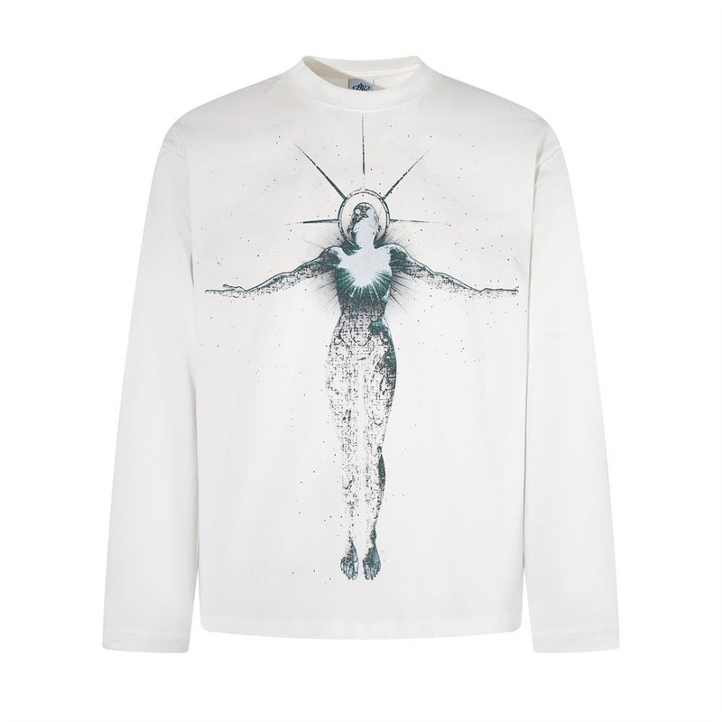 Herren-Longsleeve mit Print – Oversized-Rundhals und Figurenmotiv