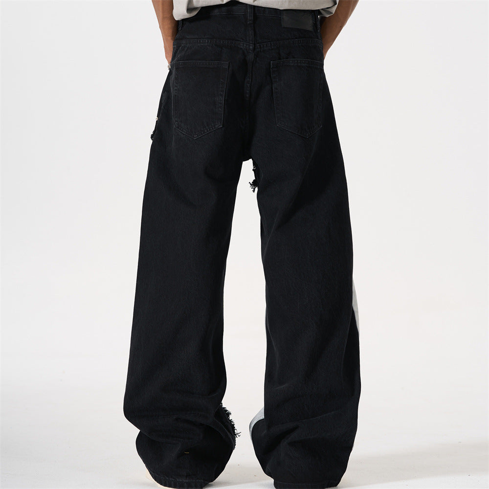 Wide-Leg Patchwork Jeans – Graffiti Print Panels & Studded Detail