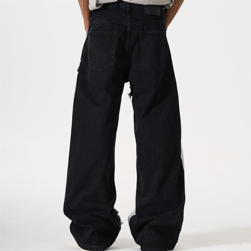 Wide-Leg Patchwork Jeans – Graffiti Print Panels & Studded Detail