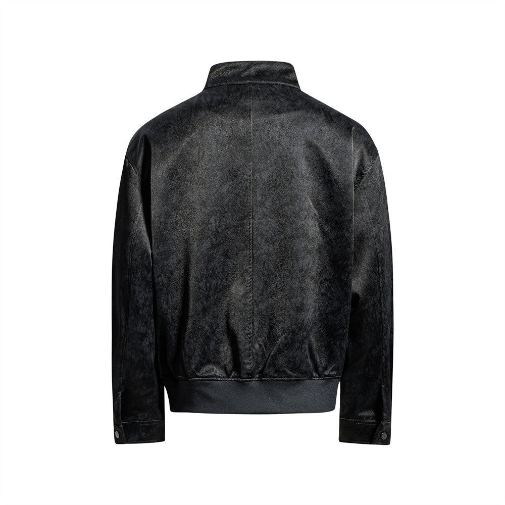 Blouson bomber homme oversize en similicuir PU – Col montant et zip intégral