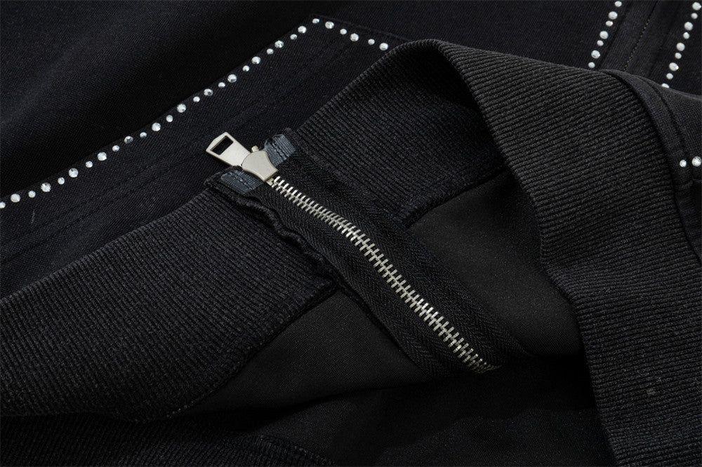 Hoodie zippé avec bordure en strass et double zip — Streetwear délavé