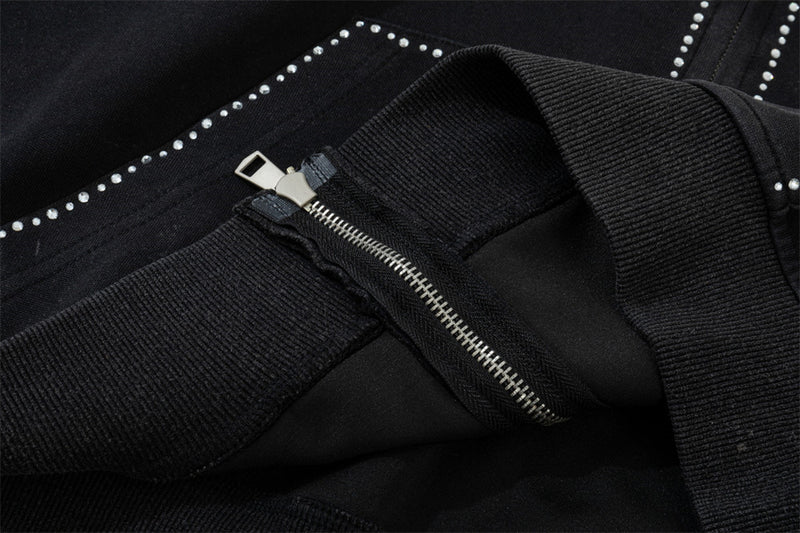 Hoodie zippé avec bordure en strass et double zip — Streetwear délavé