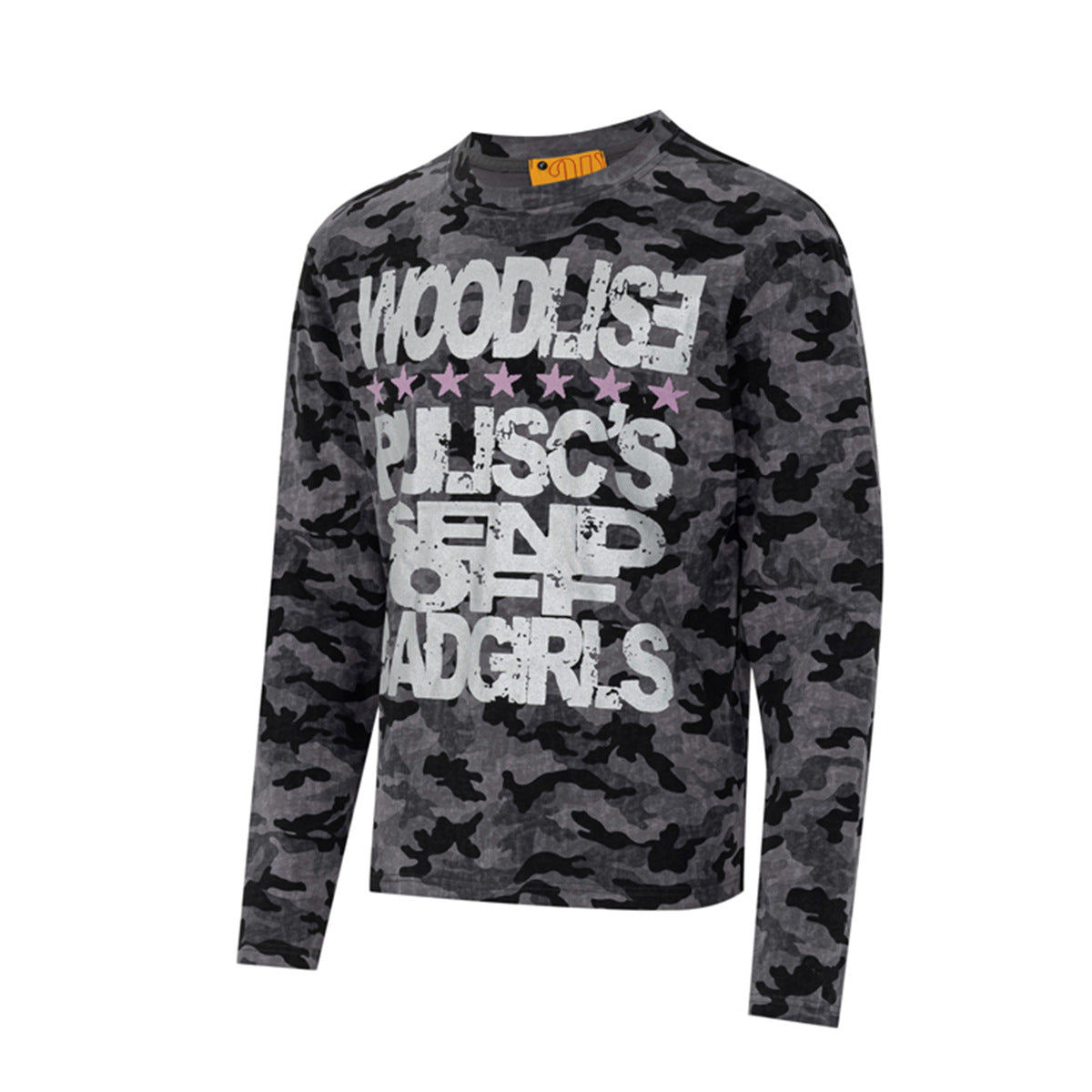 Camiseta gráfica de manga larga con camuflaje – Camiseta streetwear de estampado desgastado