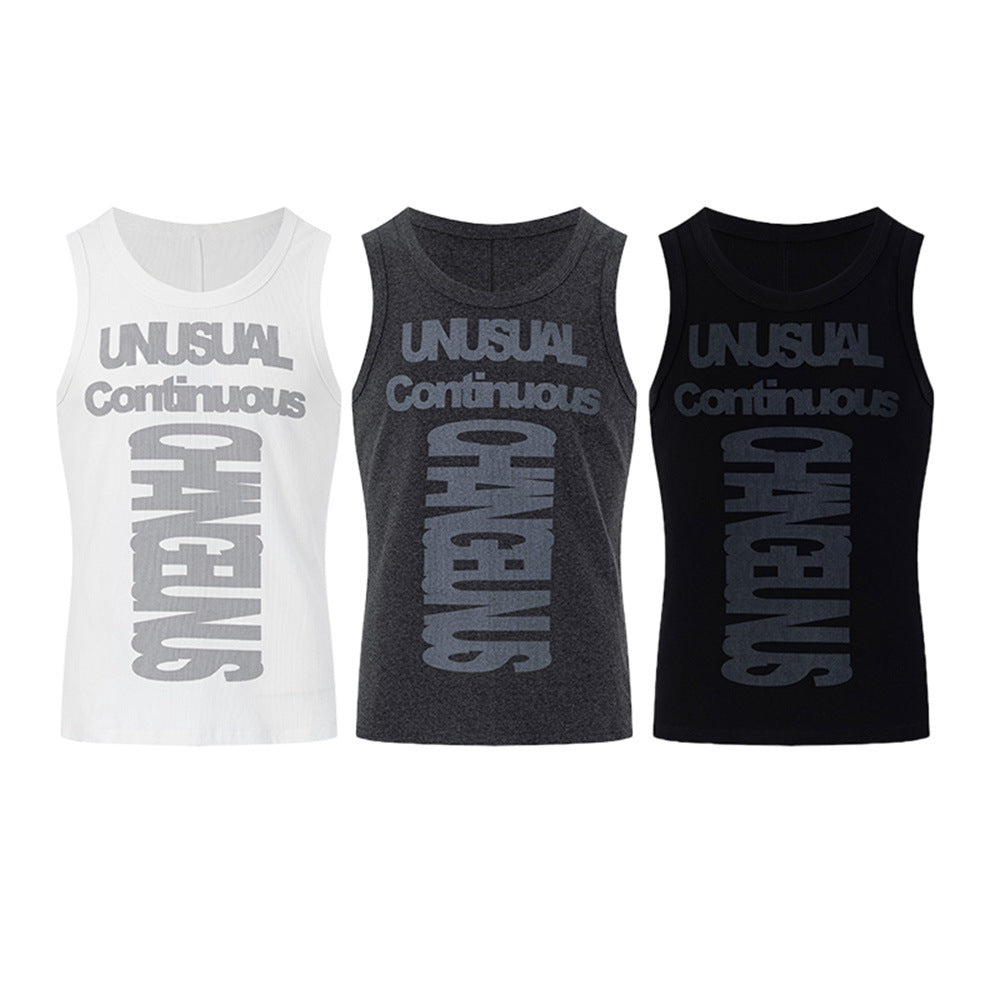 Débardeur homme coupe slim sans manches avec imprimé typographique Unusual Continuous Changing en blanc, anthracite et noir