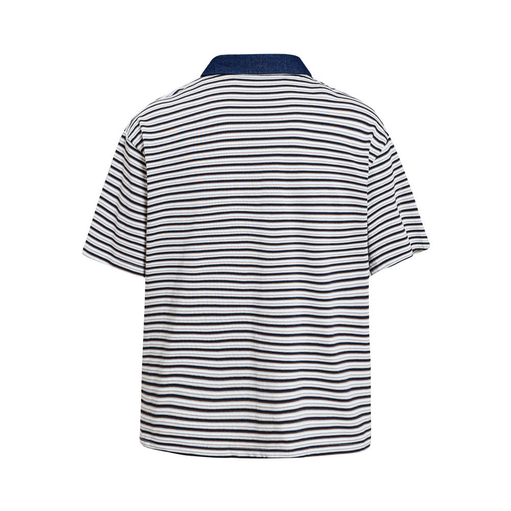 American Vintage Striped Polo Shirt – Mafaer Racing Embroidered Short Sleeve