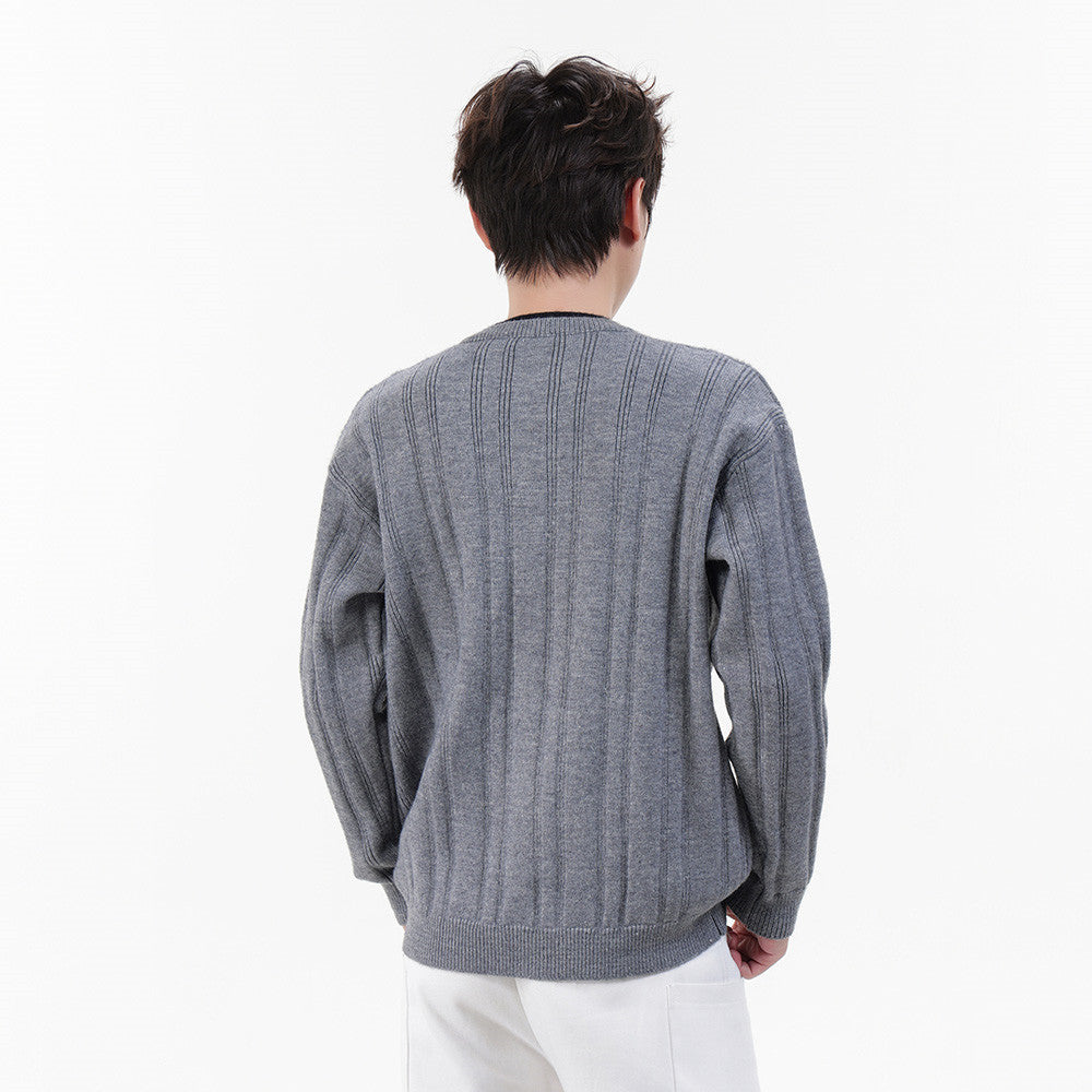 Pull homme en maille côtelée à col tunisien – Coupe oversize décontractée