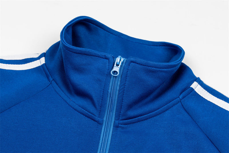 Men's Zip-Up Track Jacket with Stripe Sleeves and Crest Badge