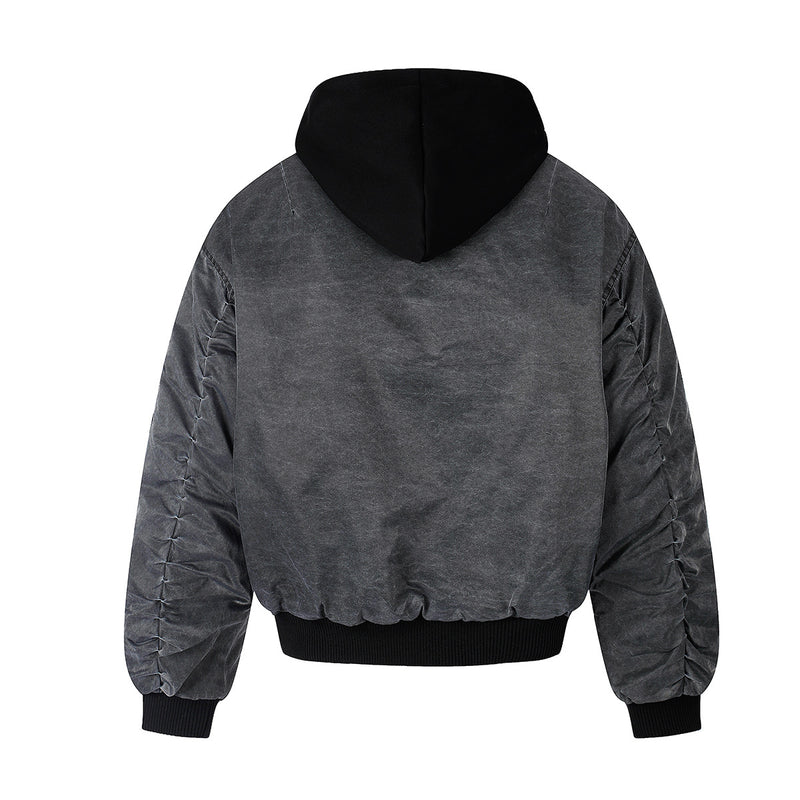Oversized Padded Bomber Jacket – Faux Two-Piece Hooded Cotton Outerwear