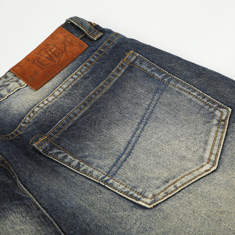 Wide-Leg Washed Jeans – Men's Retro Distressed Straight-Cut Denim