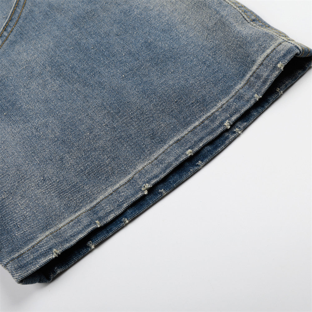 American Vintage Washed Cargo Wide-Leg Jeans with Ribbed Waistband