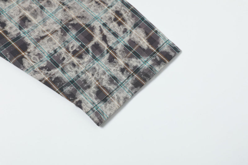 Chemise homme noire délavée à manches longues – Motif racing et manches à carreaux superposées
