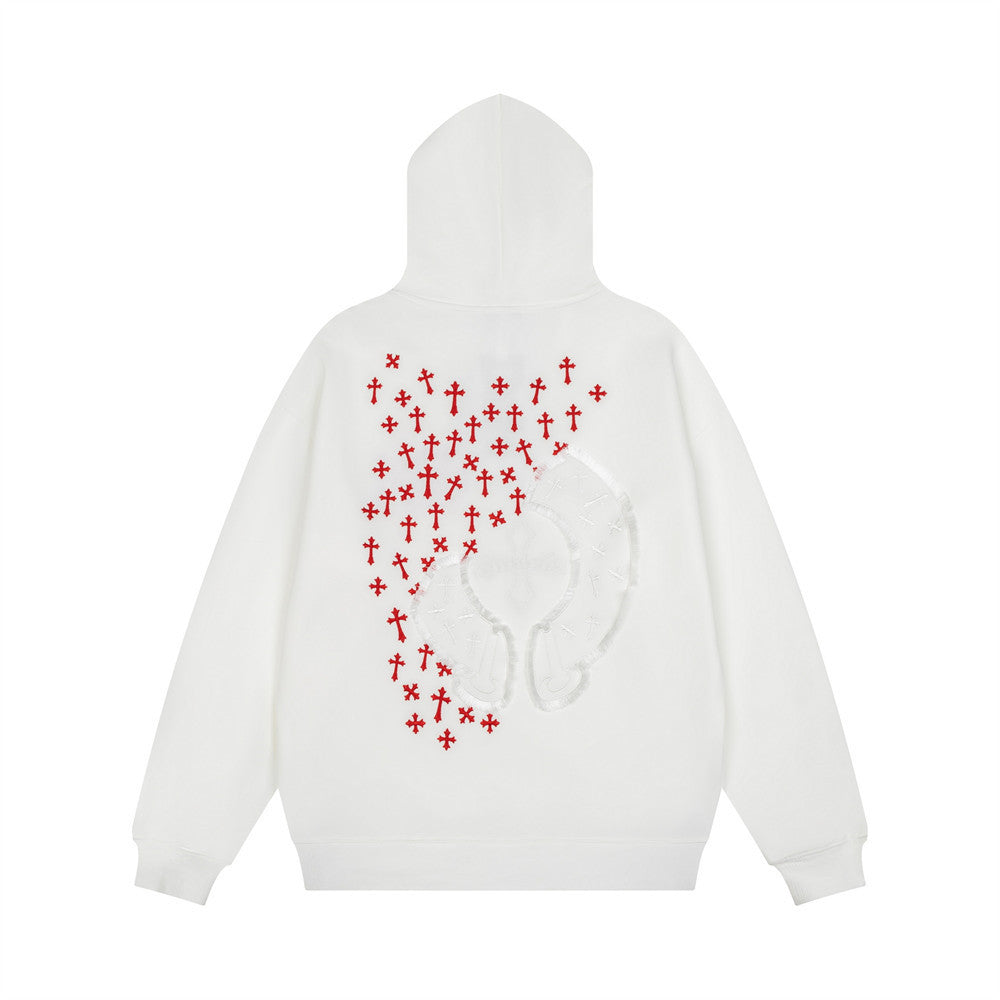 Men's Cross Embroidered Oversized Hoodie – Gothic Streetwear Pullover
