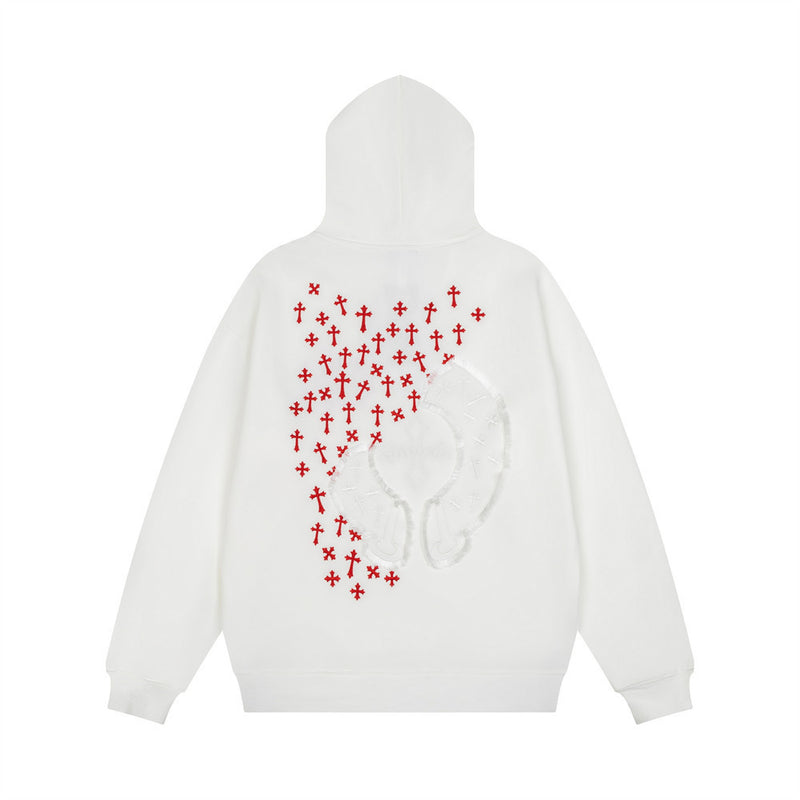 Men's Cross Embroidered Oversized Hoodie – Gothic Streetwear Pullover
