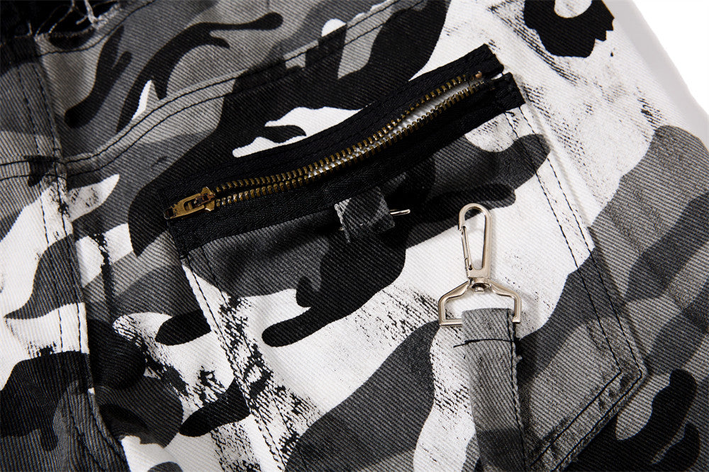 Men's Bell Bottom Pants – Colorblock Camo Punk Flare Trousers with Strap Detail