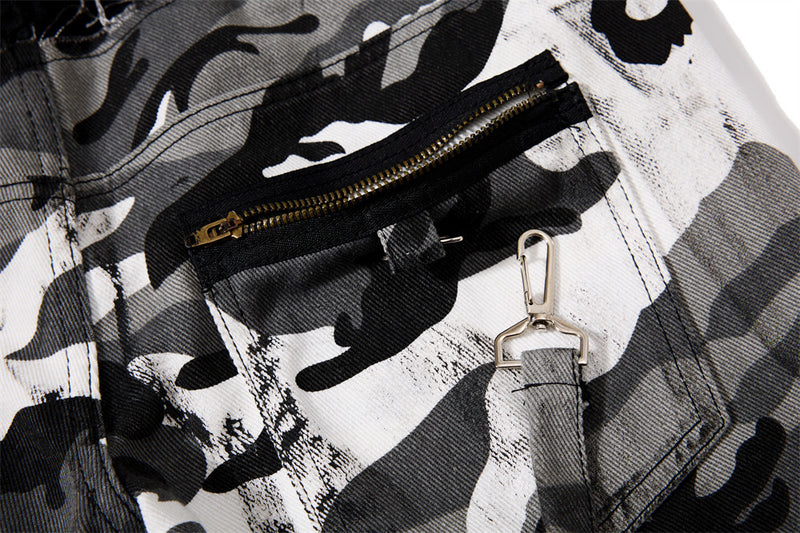 Men's Bell Bottom Pants – Colorblock Camo Punk Flare Trousers with Strap Detail