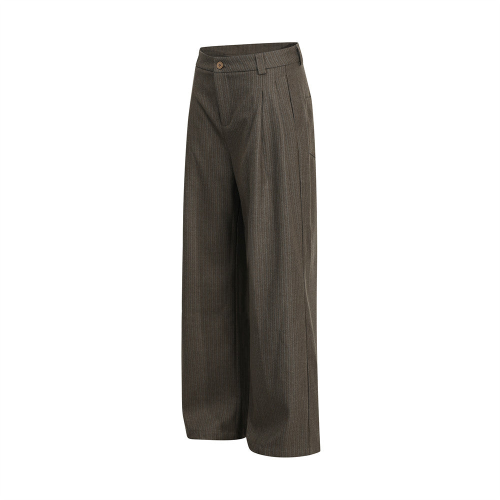 Pinstripe Wide-Leg Pleated Dress Pants – Relaxed Fit Straight Trousers