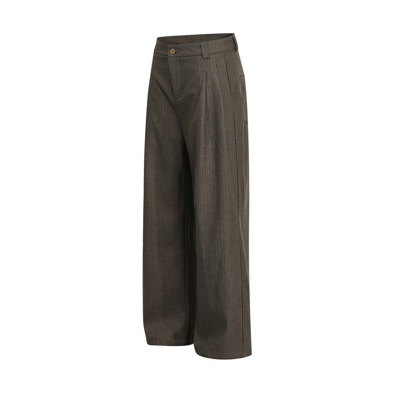 Pinstripe Wide-Leg Pleated Dress Pants – Relaxed Fit Straight Trousers