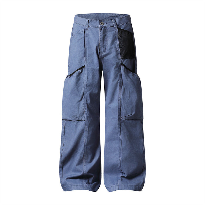Wide-Leg Cargo Pants – Washed Vintage American Workwear with Oversized Pockets