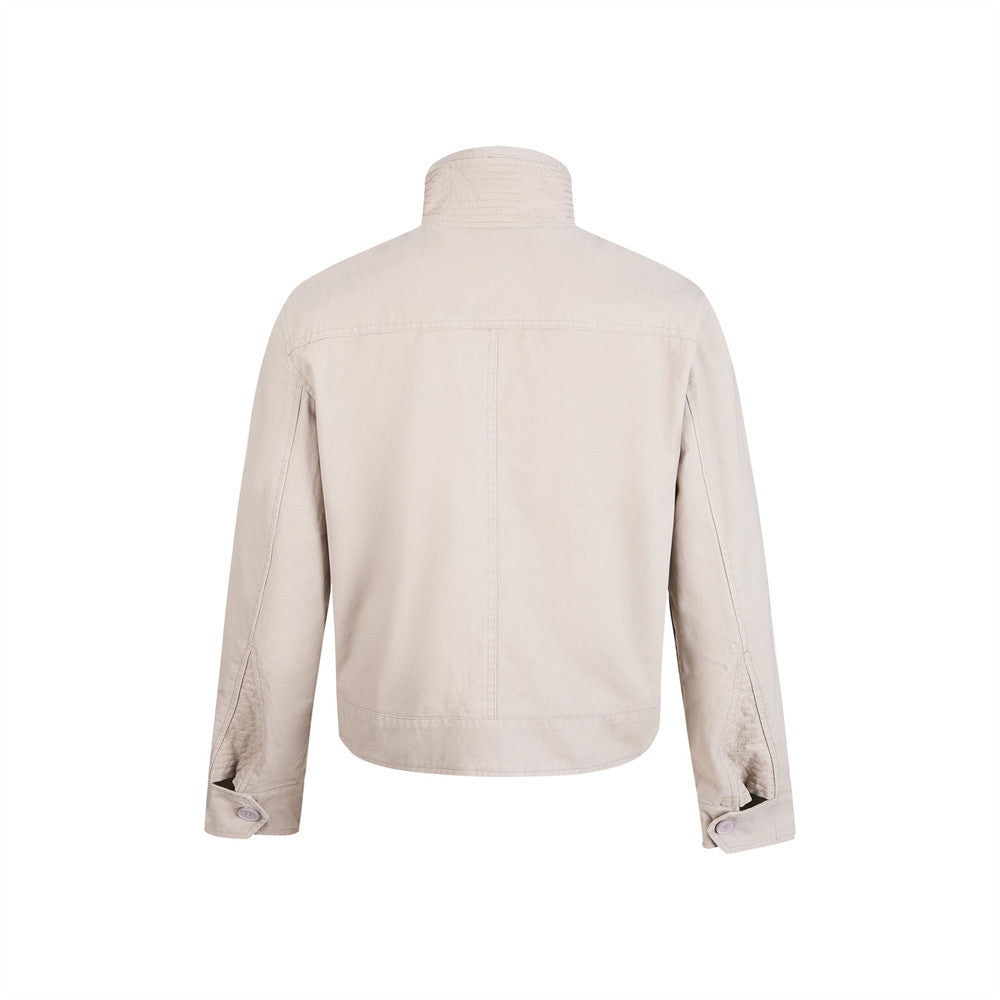Men's Funnel-Neck Cropped Jacket – Solid Color Streetwear Harrington