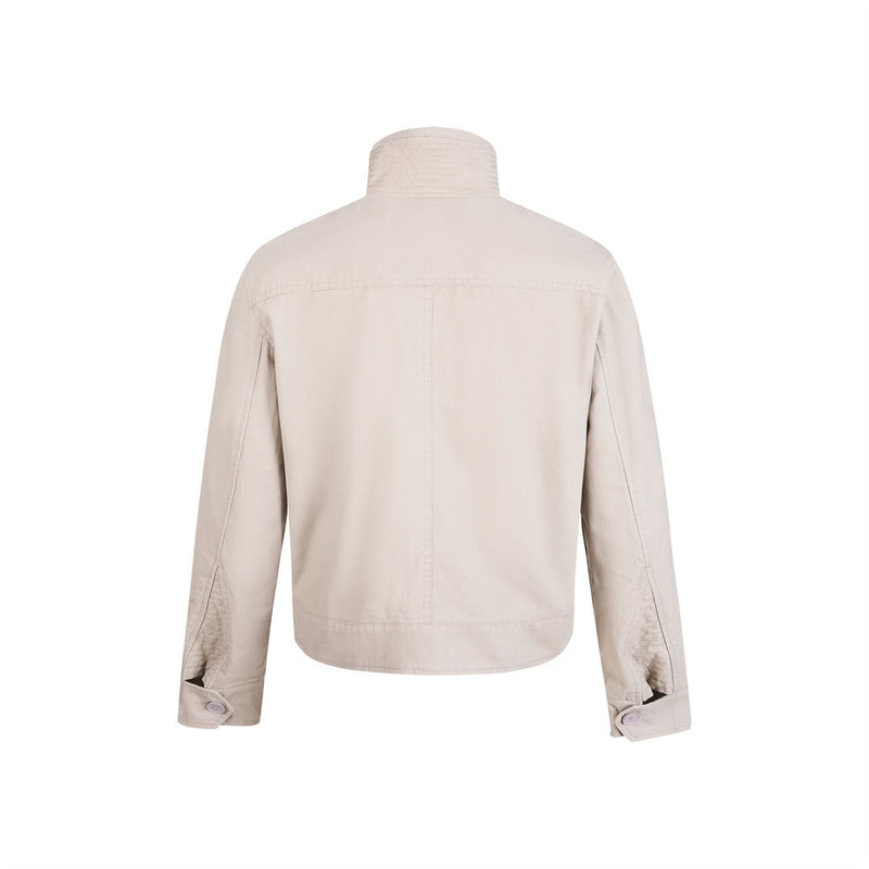 Men's Funnel-Neck Cropped Jacket – Solid Color Streetwear Harrington