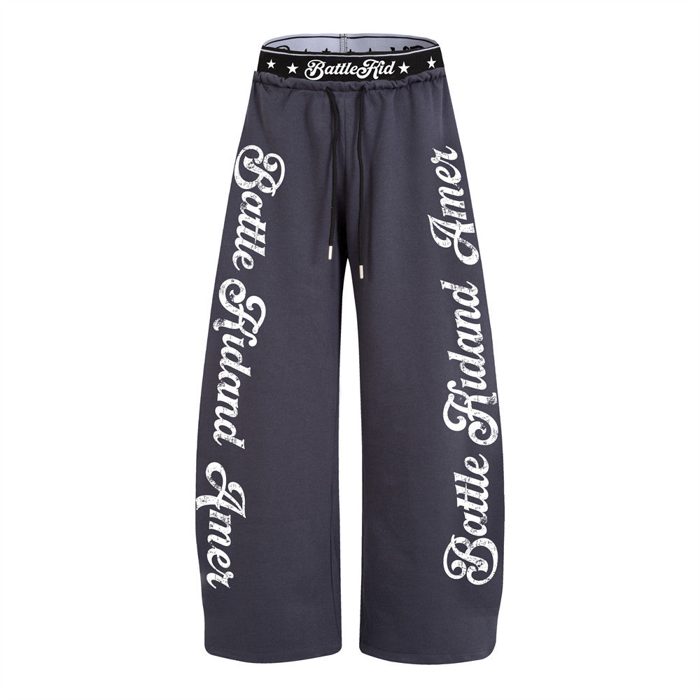 BattleKid Letter Print Wide Leg Sweatpants – Elastic Waist Streetwear Joggers