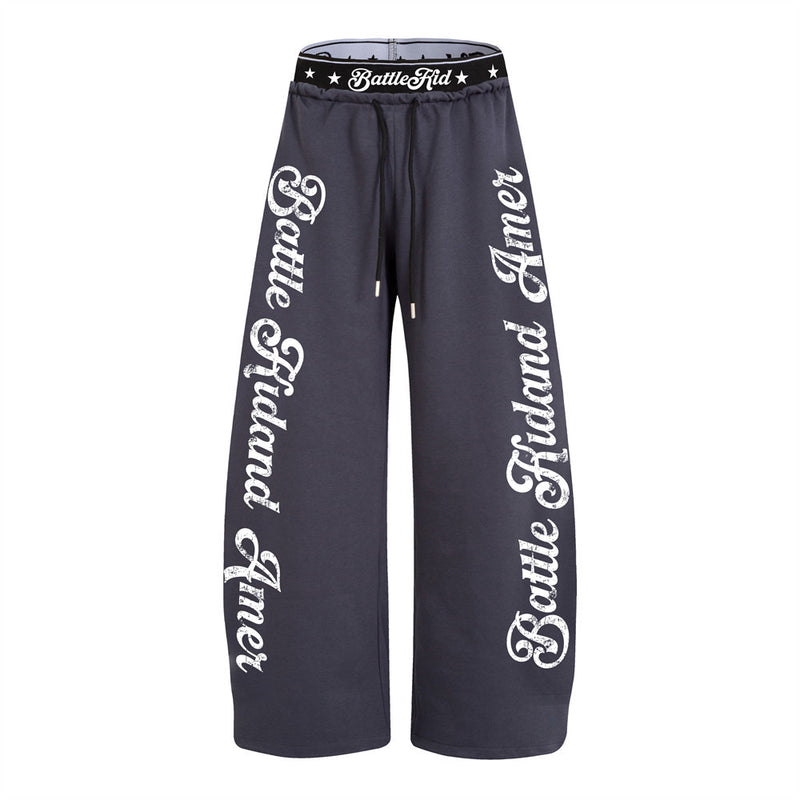 BattleKid Letter Print Wide Leg Sweatpants – Elastic Waist Streetwear Joggers