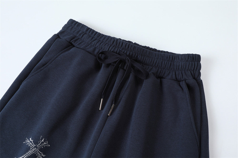 Gothic Graphic Wide-Leg Sweatpants – Cross & Letter Print Loose Straight-Leg