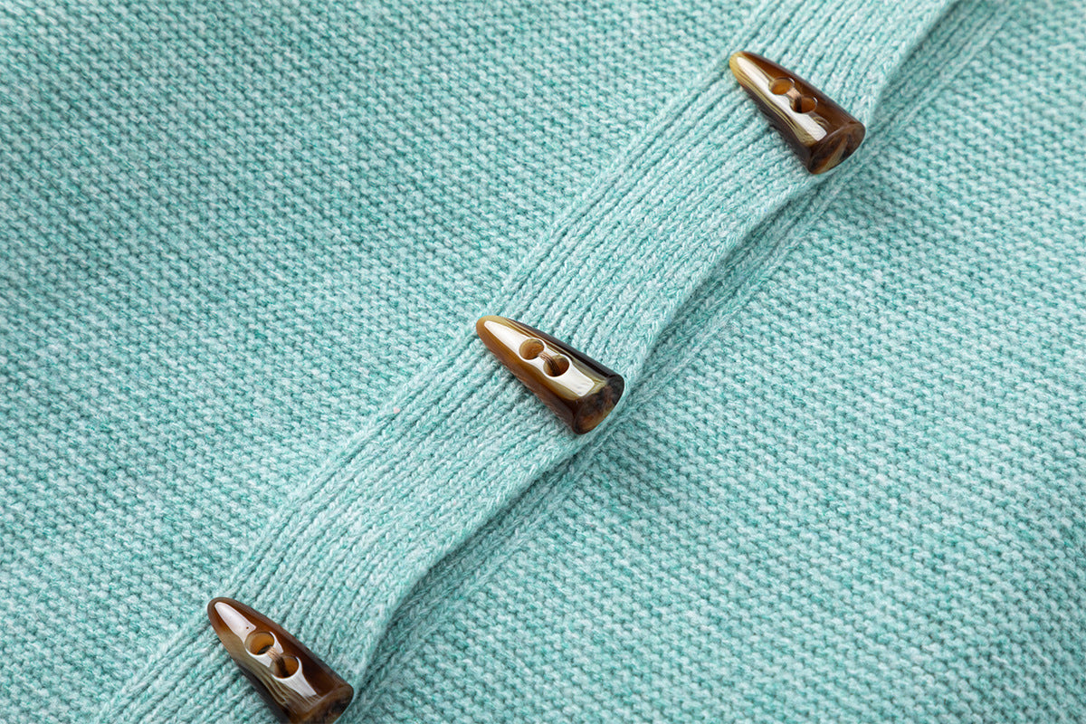 Mock Neck Knit Cardigan Sweater with Toggle Buttons