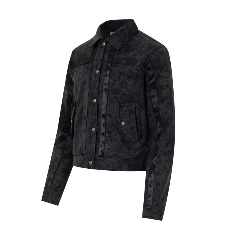 Chaqueta bomber de textura ante con rayas – Chaqueta corta Detroit con bandas satinadas