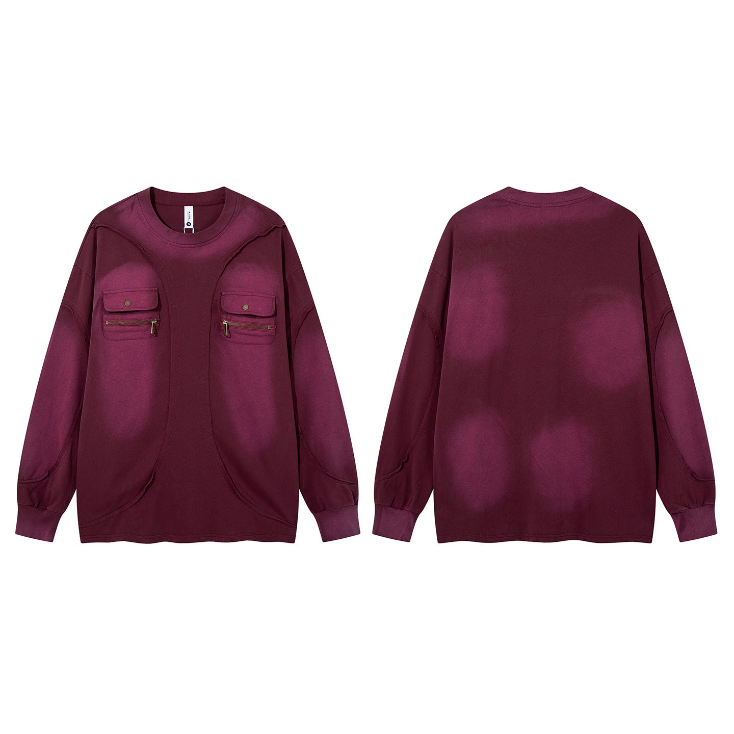 Sweat-shirt oversize à manches longues et poches cargo – Style américain vintage délavé