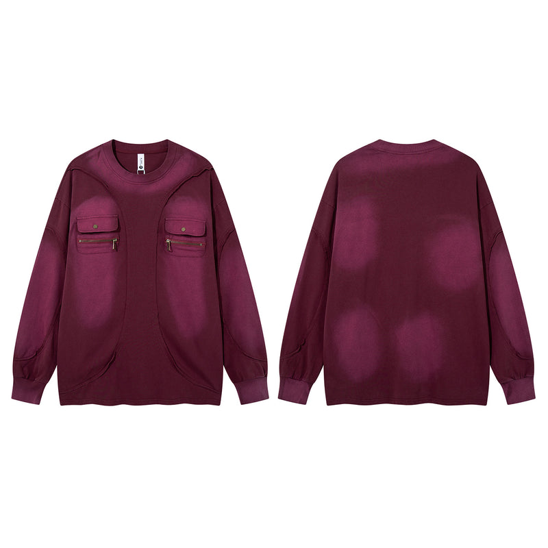Sweat-shirt oversize à manches longues et poches cargo – Style américain vintage délavé