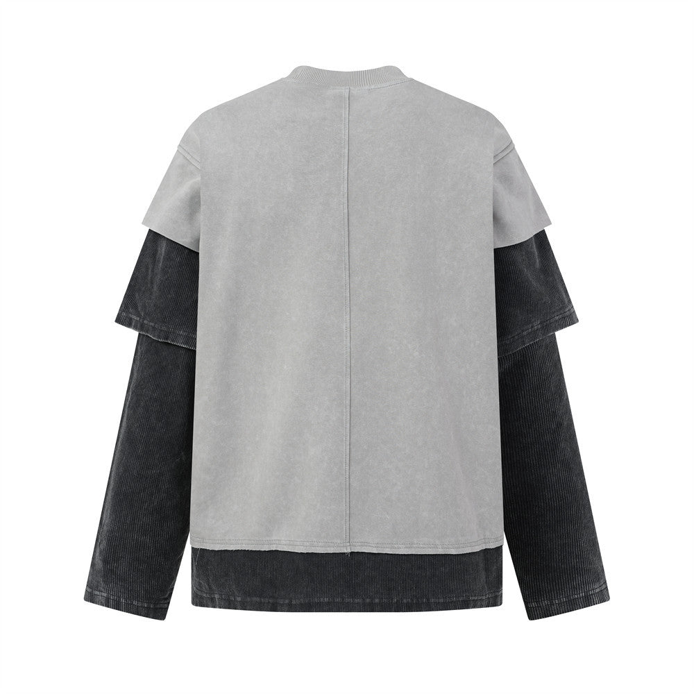 T-shirt manches longues à effet superposé, délavé à l’acide et déconstruit – Color block