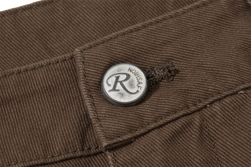 Men's Black Cargo Pants Wide-Leg Script Print with Rivet Detail