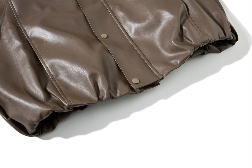 Veste homme oversize en similicuir PU, col montant, boutons-pression, coupe carrée