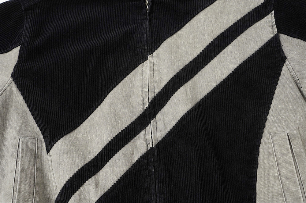 Chaqueta Bomber Oversized de Pana Color Block – Patchwork con Cremallera para Hombre