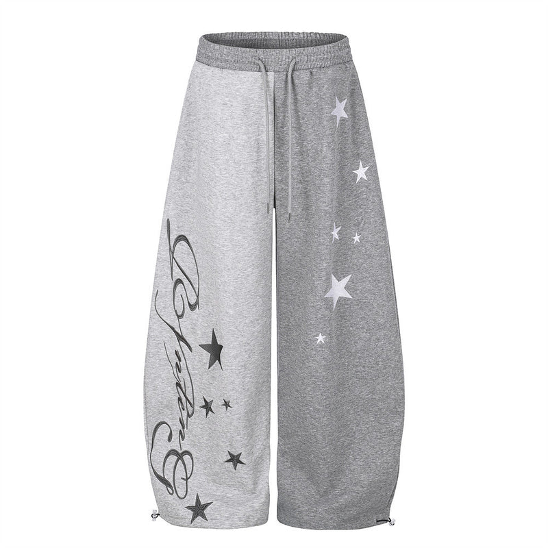 Star Embroidery Colorblock Wide-Leg Sweatpants – Oversized Baggy Street Style