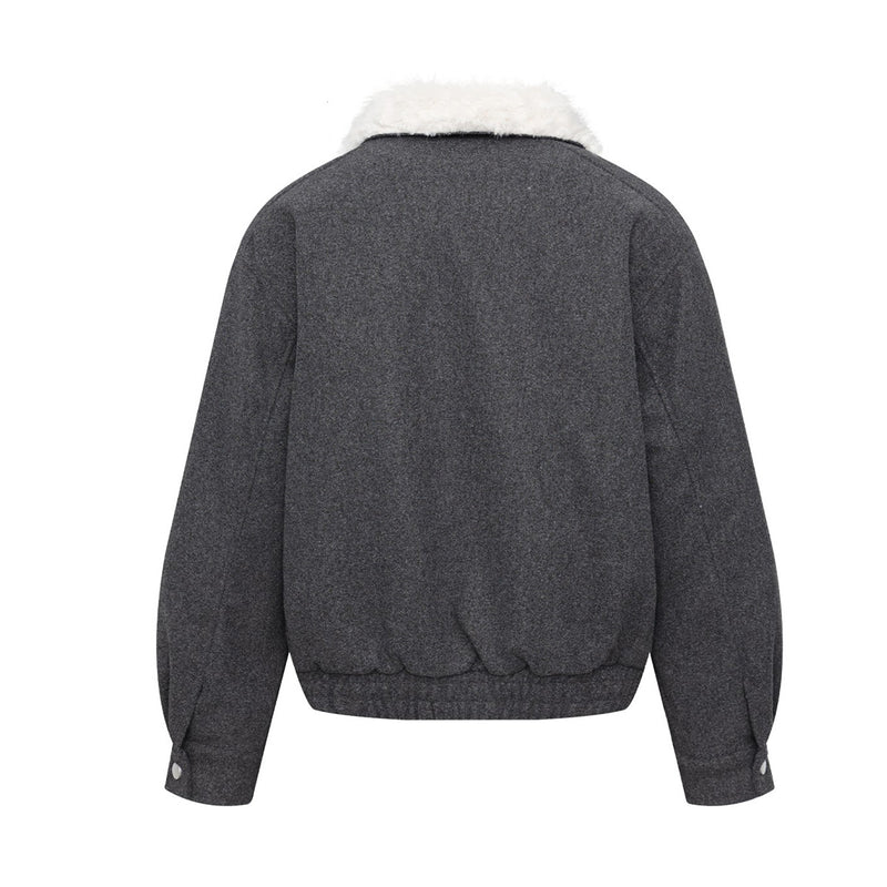 Men's Shearling Bomber Jacket – Dark Grey Faux Fur Collar & Clasp Front