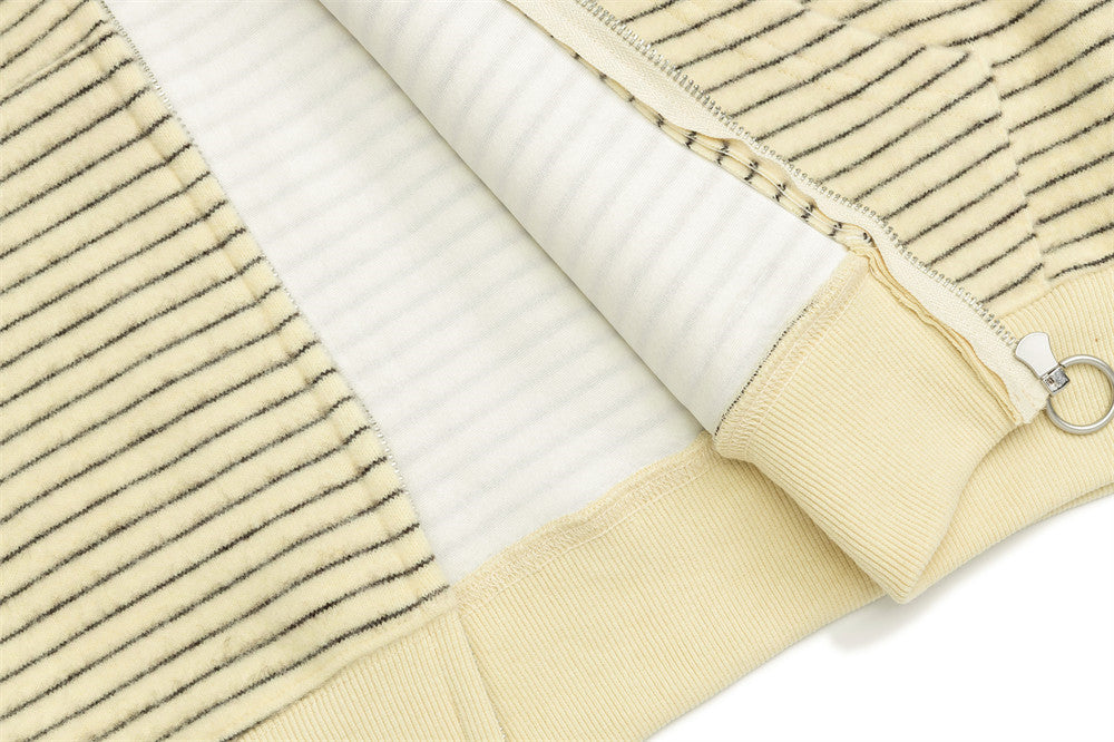 Striped Zip-Up Hoodie — Oversized American Vintage Fleece Cardigan